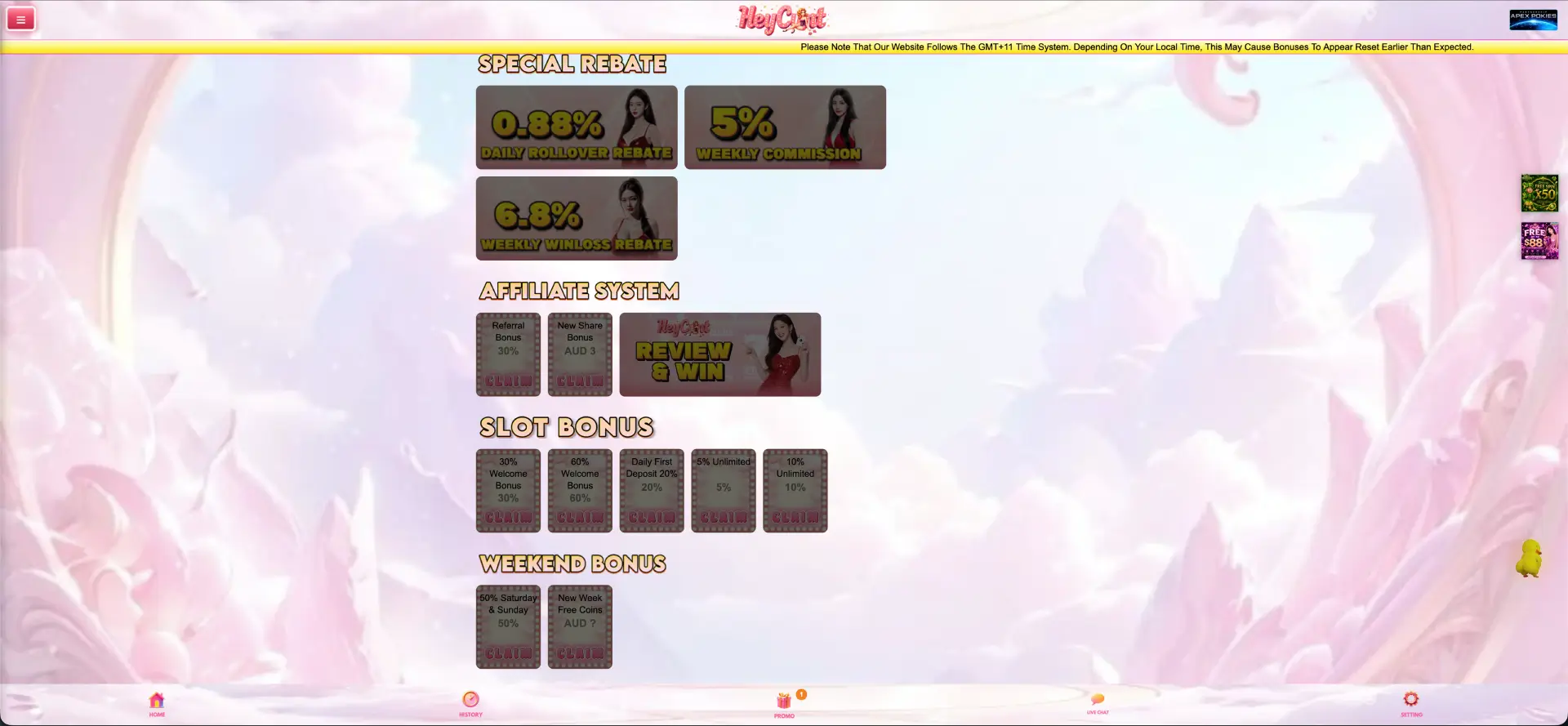 HeyCunt casino welcome and deposit bonus screen HeyCunt casino welcome and deposit bonus screen